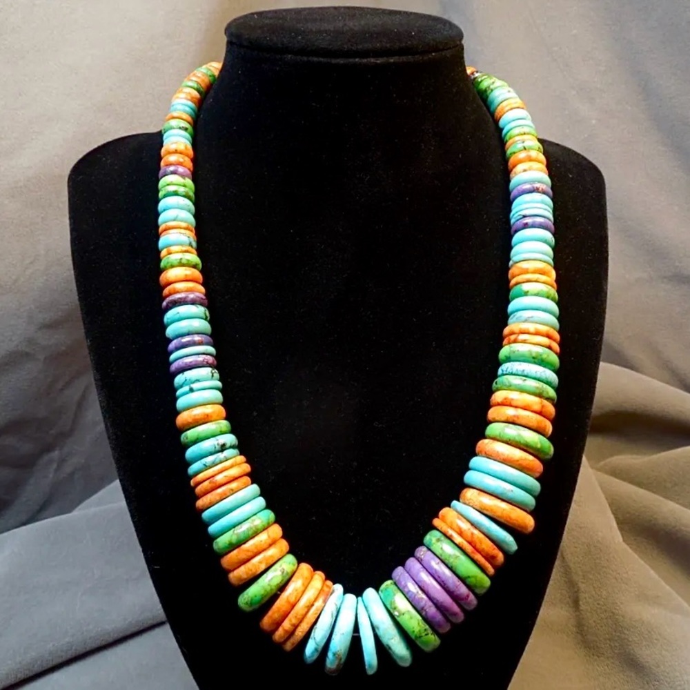 JAY KING Vintage 925 Sterling Silver Colorful Royston Turquoise Heishi Necklace